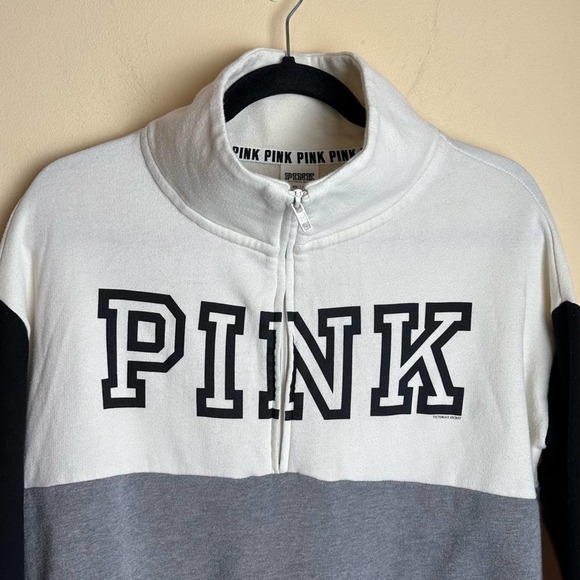 PINK Everyday Lounge Half Zip Pullover Black Gray White Womens XS - Picture 2 of 11